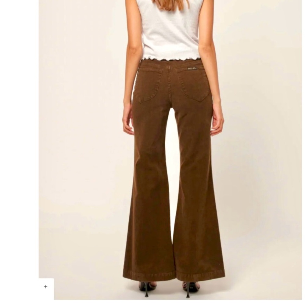Rollas Eastcoast Flare Stretchy High Rise Corduroy Pants Nutmeg Brown 30 x 31
